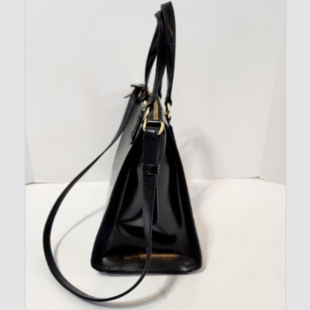 LRL RALPH LAUREN GLAZED LEATHER SATCHEL HAND BAG with GOLD Logo HARDWARE - Picture 7 of 16